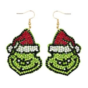 NIP Adorable Grinch bling earrings! 2”‎ drop.